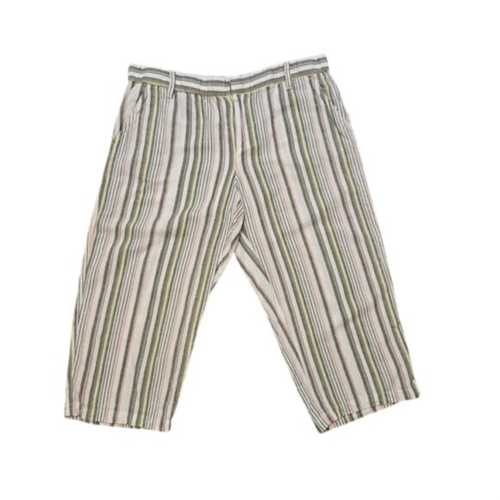 Liz Claiborne Striped Linen-Cotton Blend Wide Leg Cropped Pants Large XL